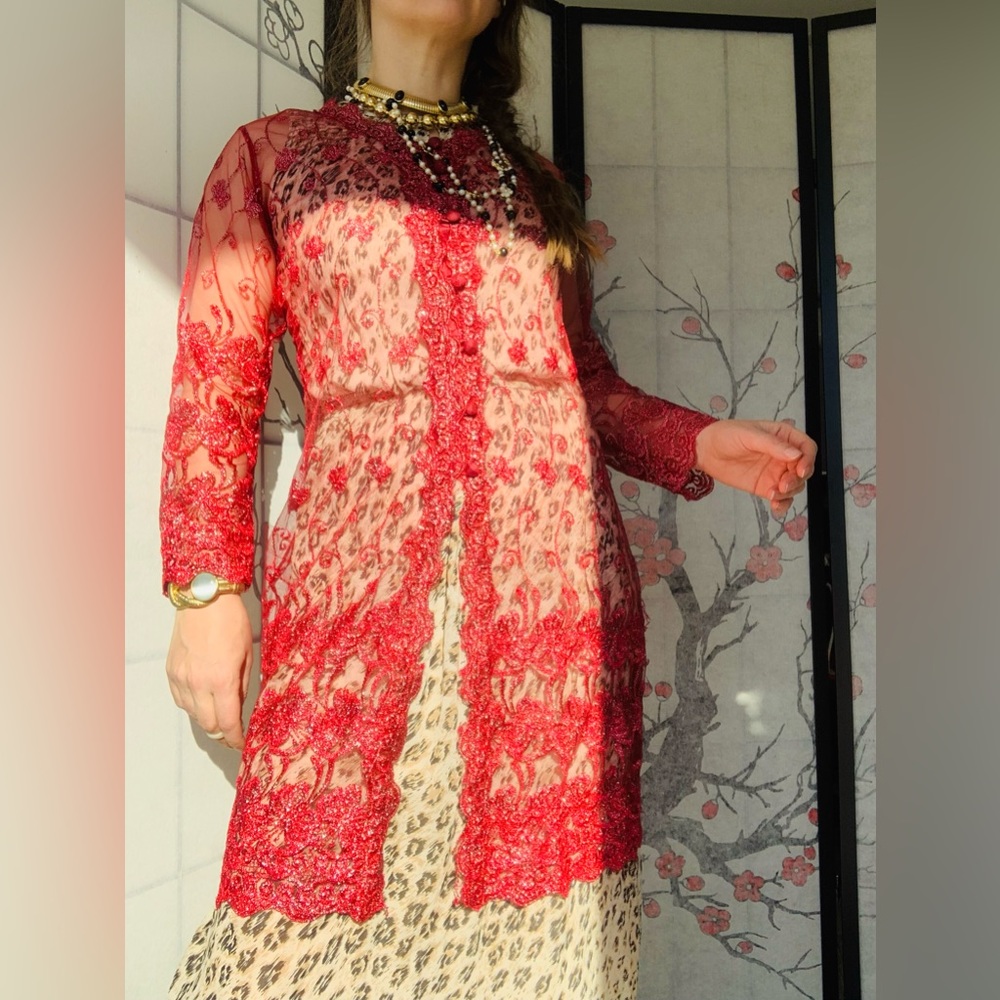 Anthropologie Metallic Mesh Mermaidcore Indie Sleeze INDIAN Tribal Core Dress